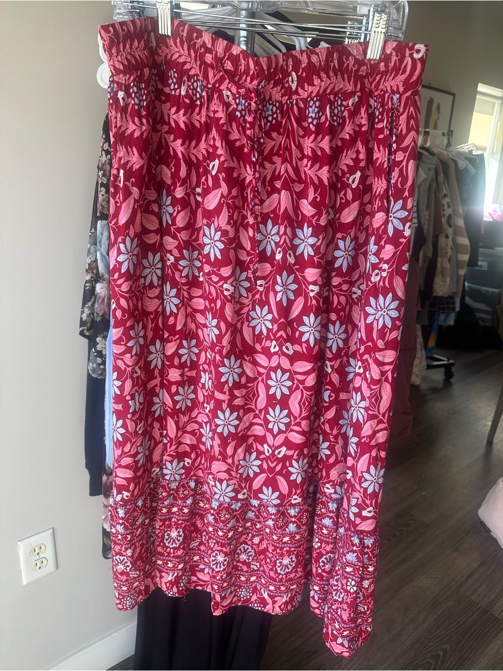 Women’s Floral Red Midi Skirt